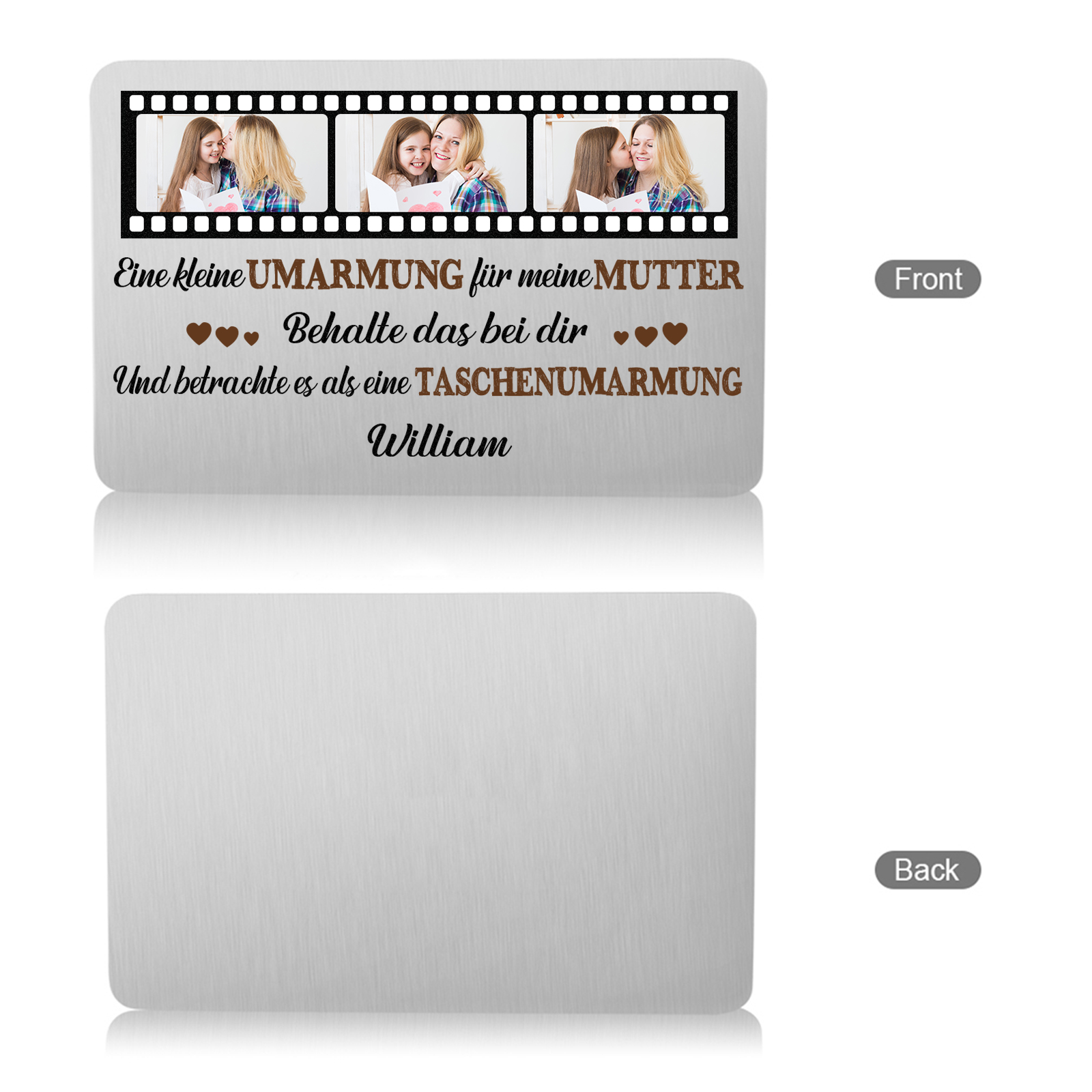 Personalisierte 1 Name & 3 Fotos kreative Edelstahl-Karte für Mama - Mama, ich liebe dich 
