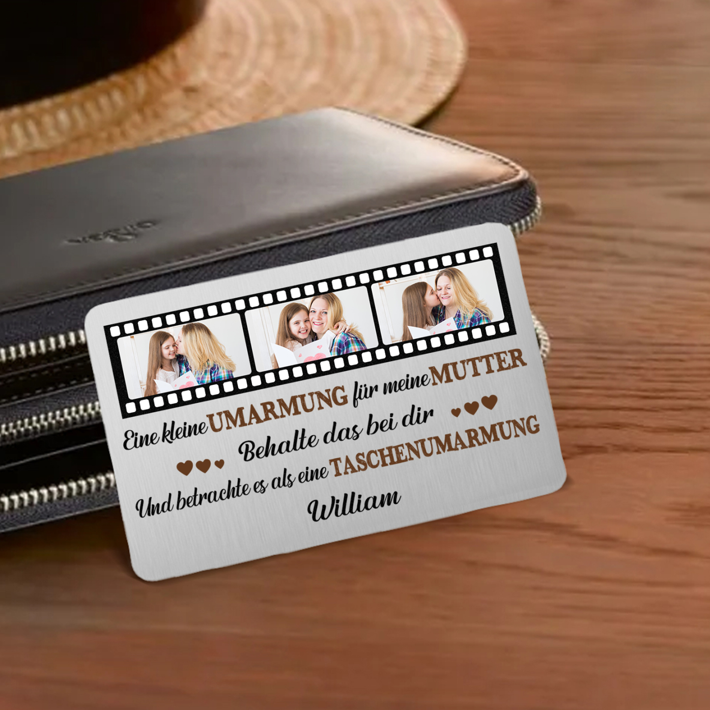 Personalisierte 1 Name & 3 Fotos kreative Edelstahl-Karte für Mama - Mama, ich liebe dich 