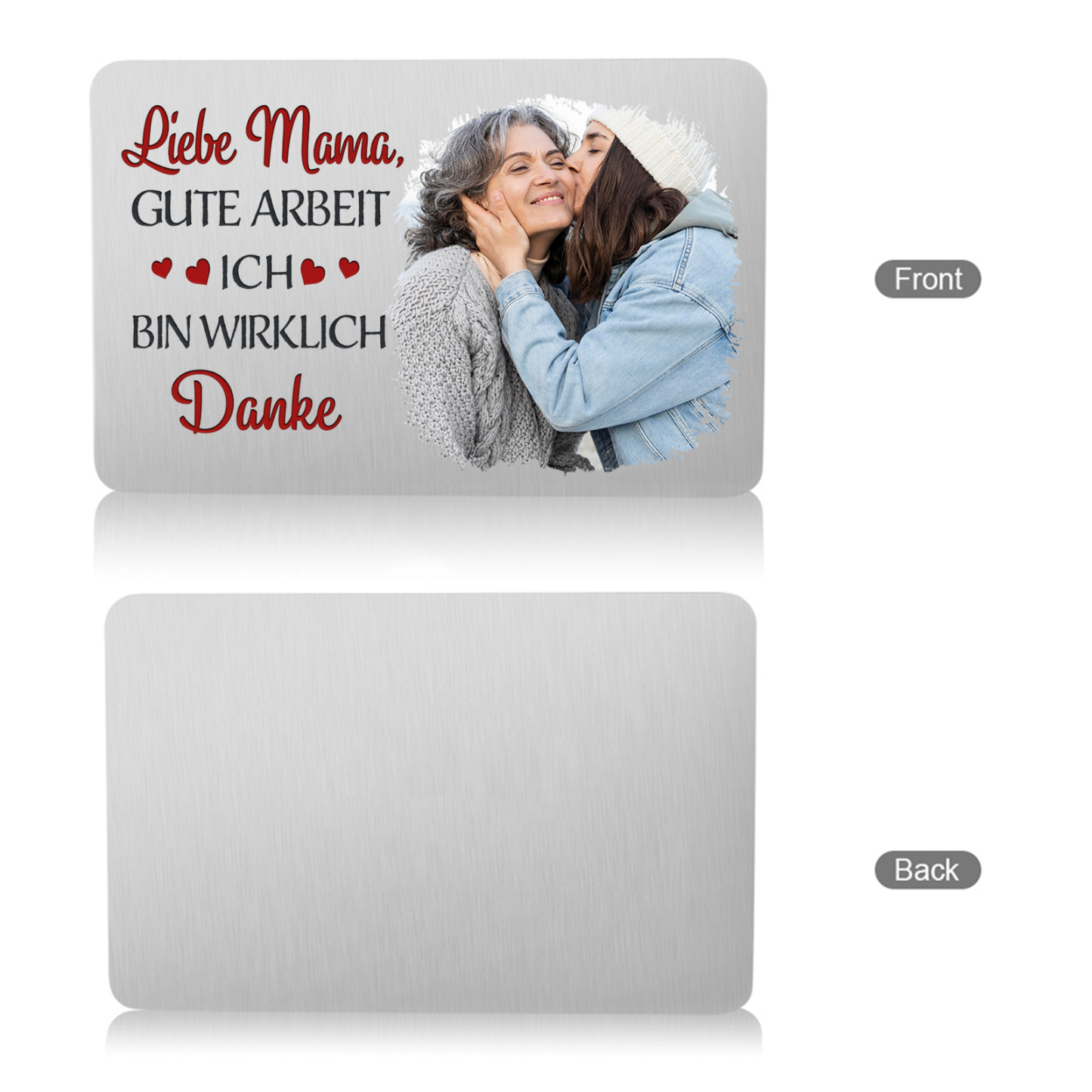 Personalisierte 1 Name & 3 Fotos kreative Edelstahl-Karte für Mama - Mama, ich liebe dich 