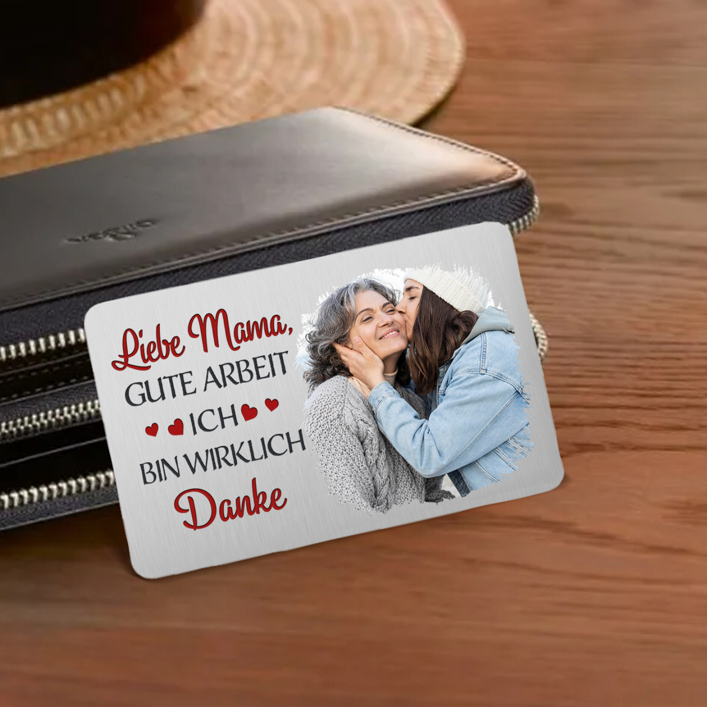 Personalisierte 1 Name & 3 Fotos kreative Edelstahl-Karte für Mama - Mama, ich liebe dich 