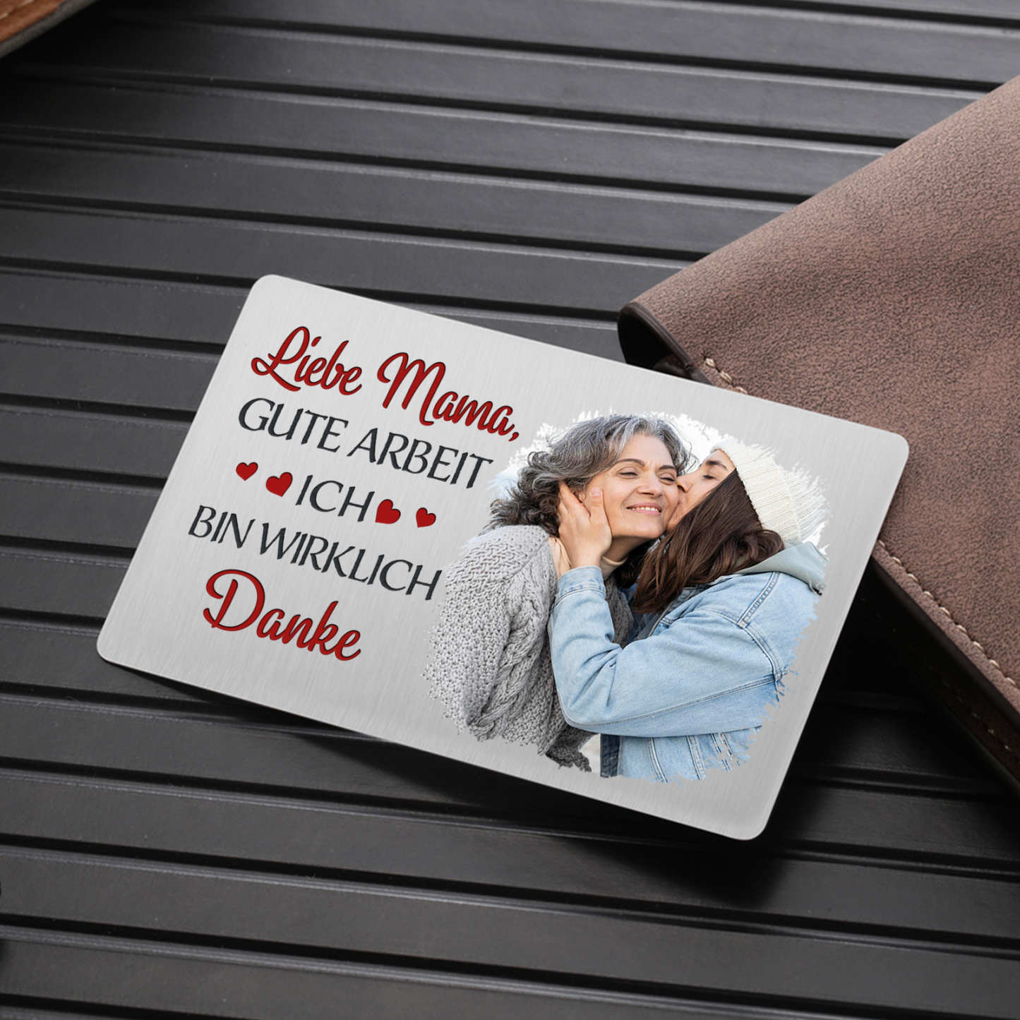 Personalisierte 1 Name & 3 Fotos kreative Edelstahl-Karte für Mama - Mama, ich liebe dich 