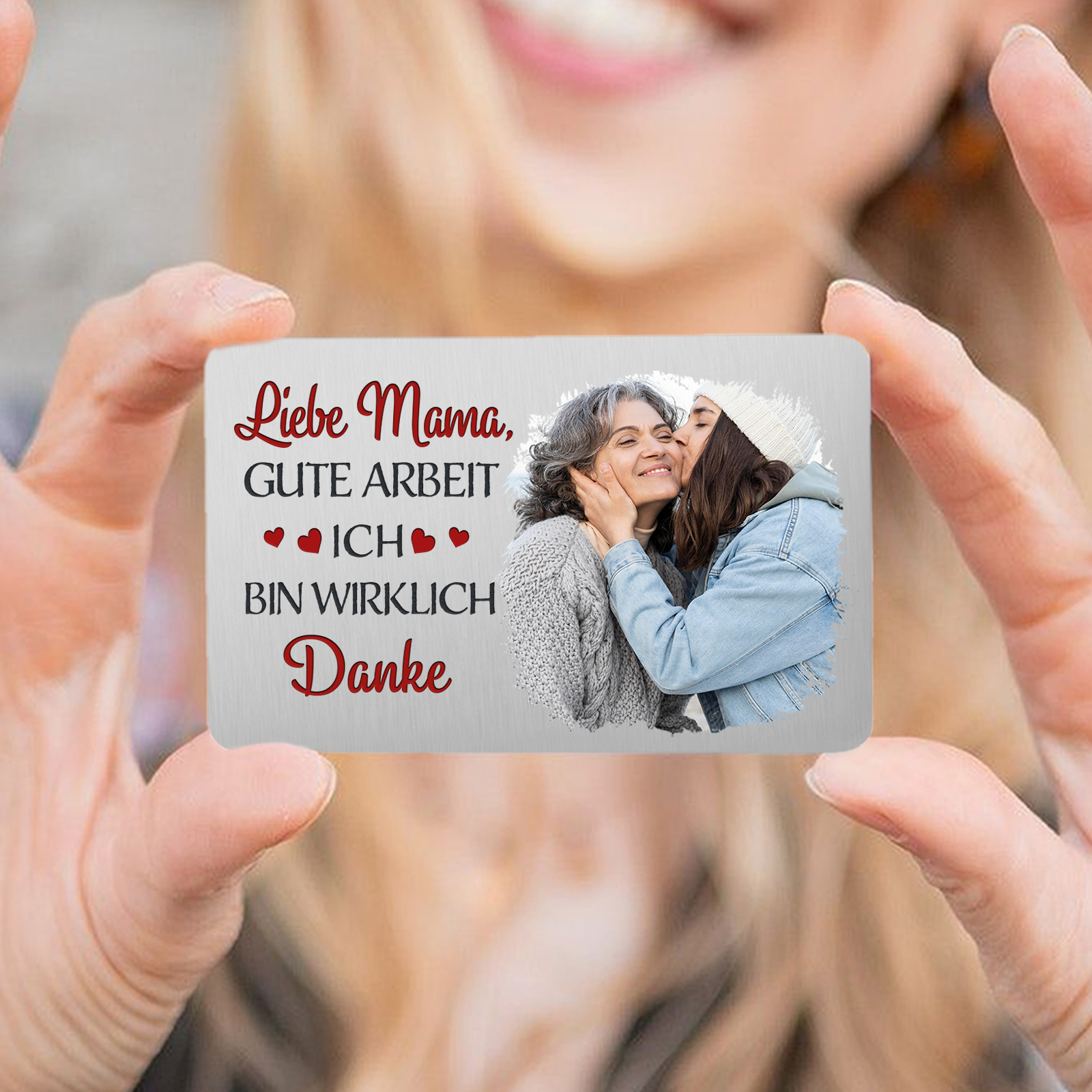 Personalisierte 1 Name & 3 Fotos kreative Edelstahl-Karte für Mama - Mama, ich liebe dich 