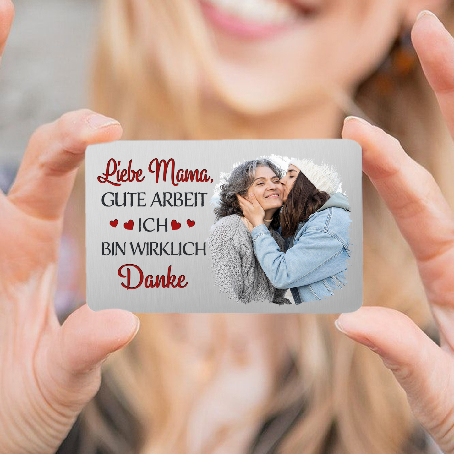 Personalisierte 1 Name & 3 Fotos kreative Edelstahl-Karte für Mama - Mama, ich liebe dich 