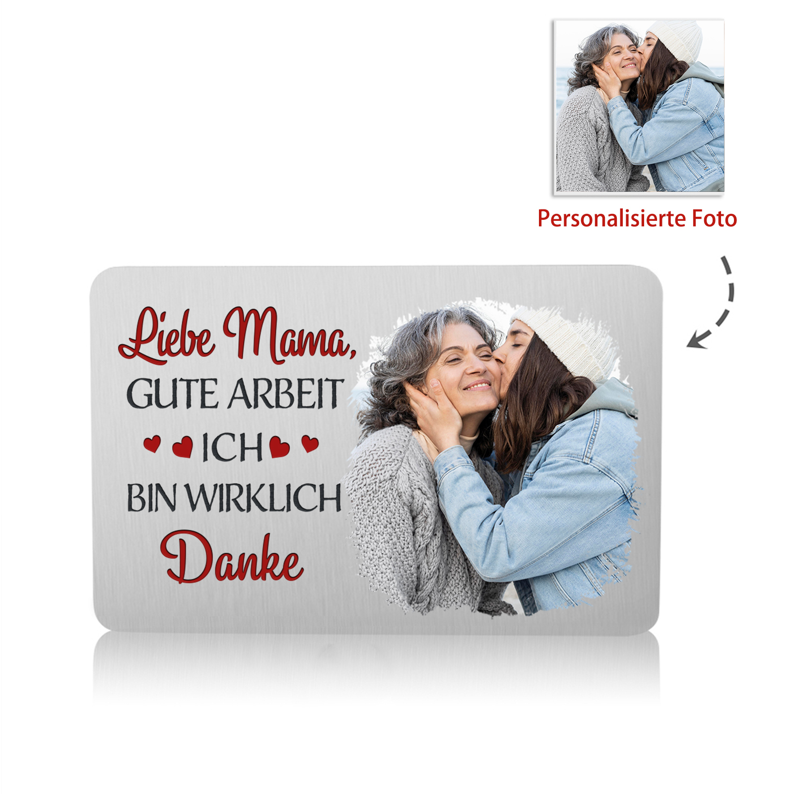 Personalisierte 1 Name & 3 Fotos kreative Edelstahl-Karte für Mama - Mama, ich liebe dich 