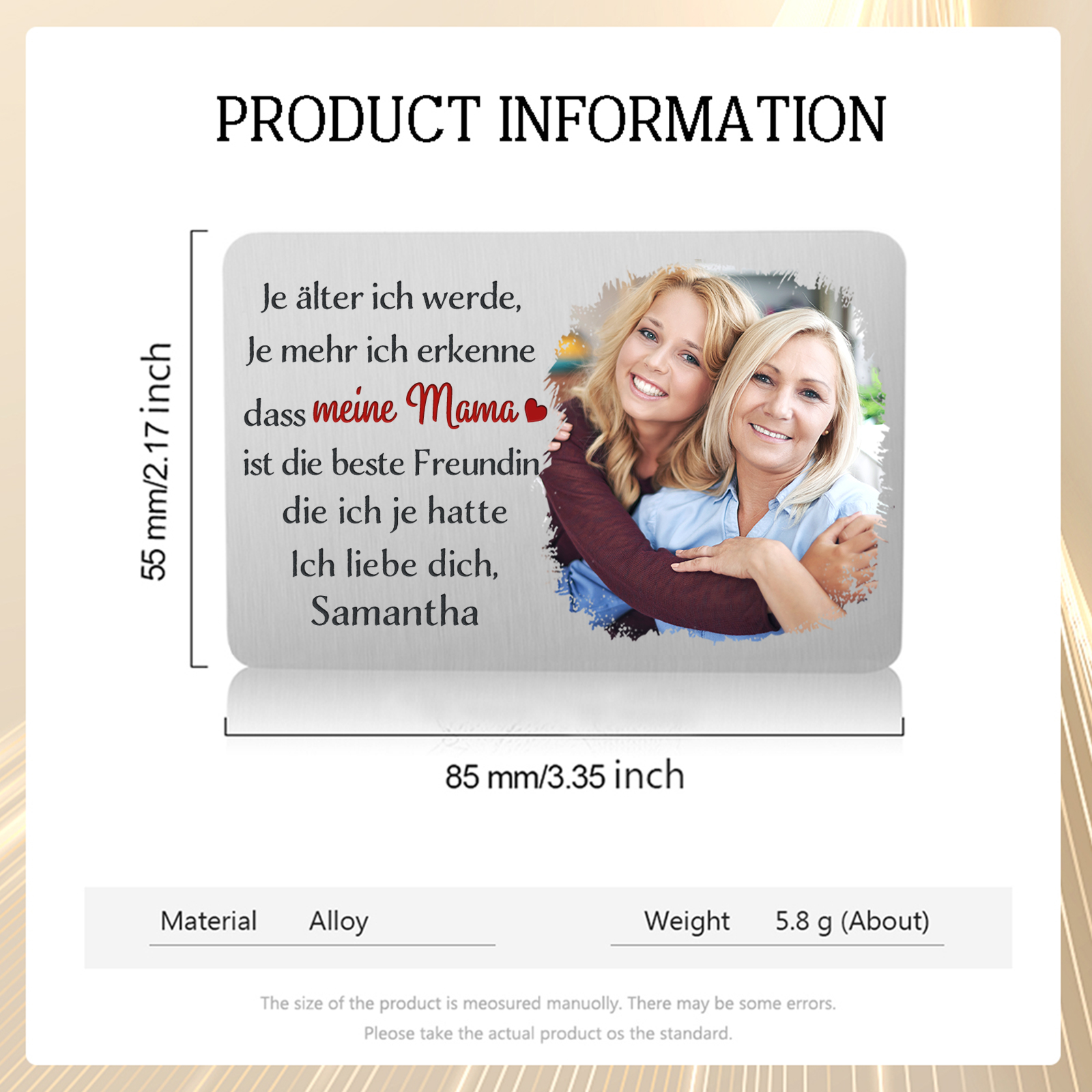 Personalisierte 1 Text & 1 Foto kreative Edelstahl-Karte für Mama - Mama, ich liebe dich 