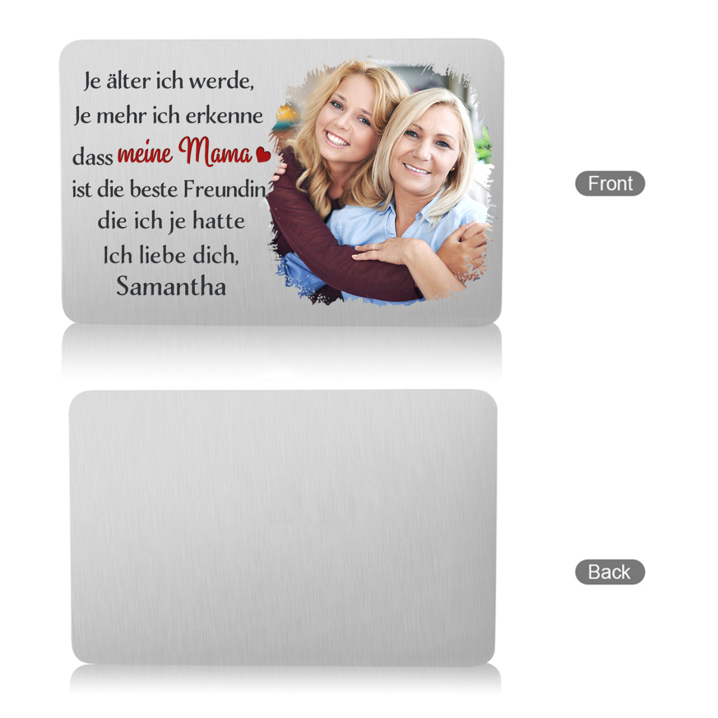 Personalisierte 1 Text & 1 Foto kreative Edelstahl-Karte für Mama - Mama, ich liebe dich 
