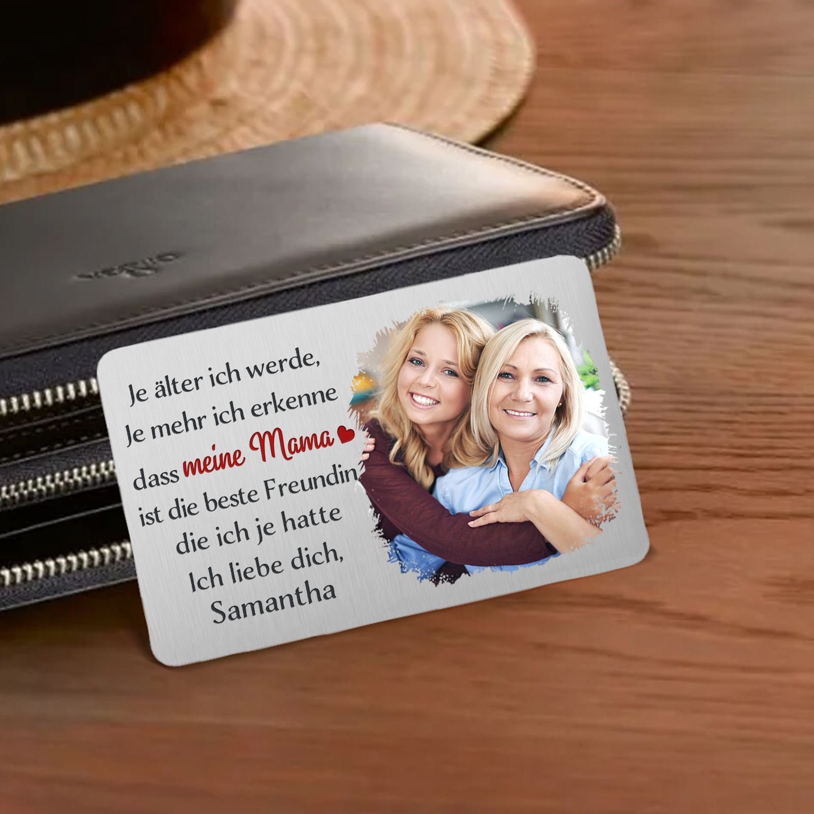 Personalisierte 1 Text & 1 Foto kreative Edelstahl-Karte für Mama - Mama, ich liebe dich 