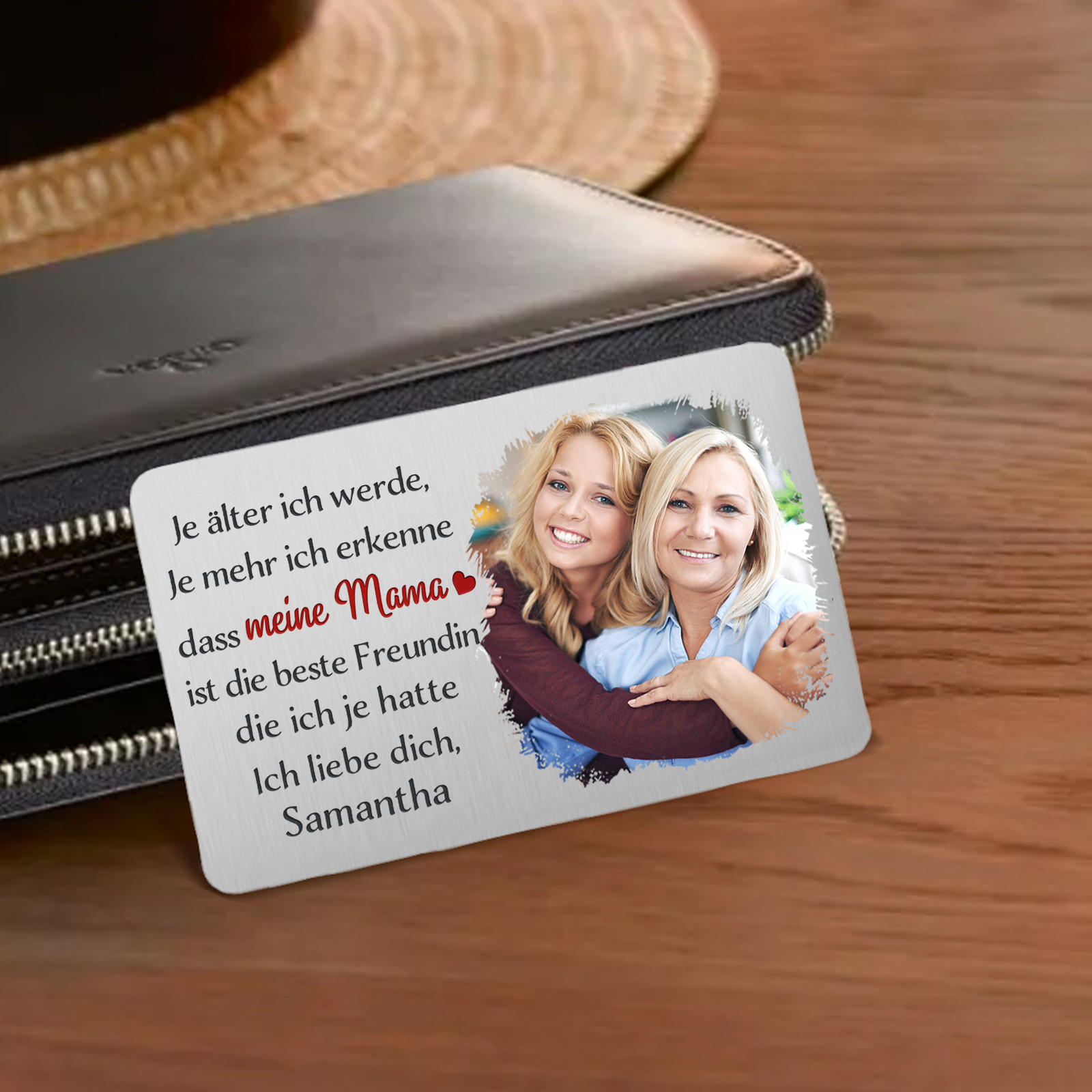 Personalisierte 1 Text & 1 Foto kreative Edelstahl-Karte für Mama - Mama, ich liebe dich 