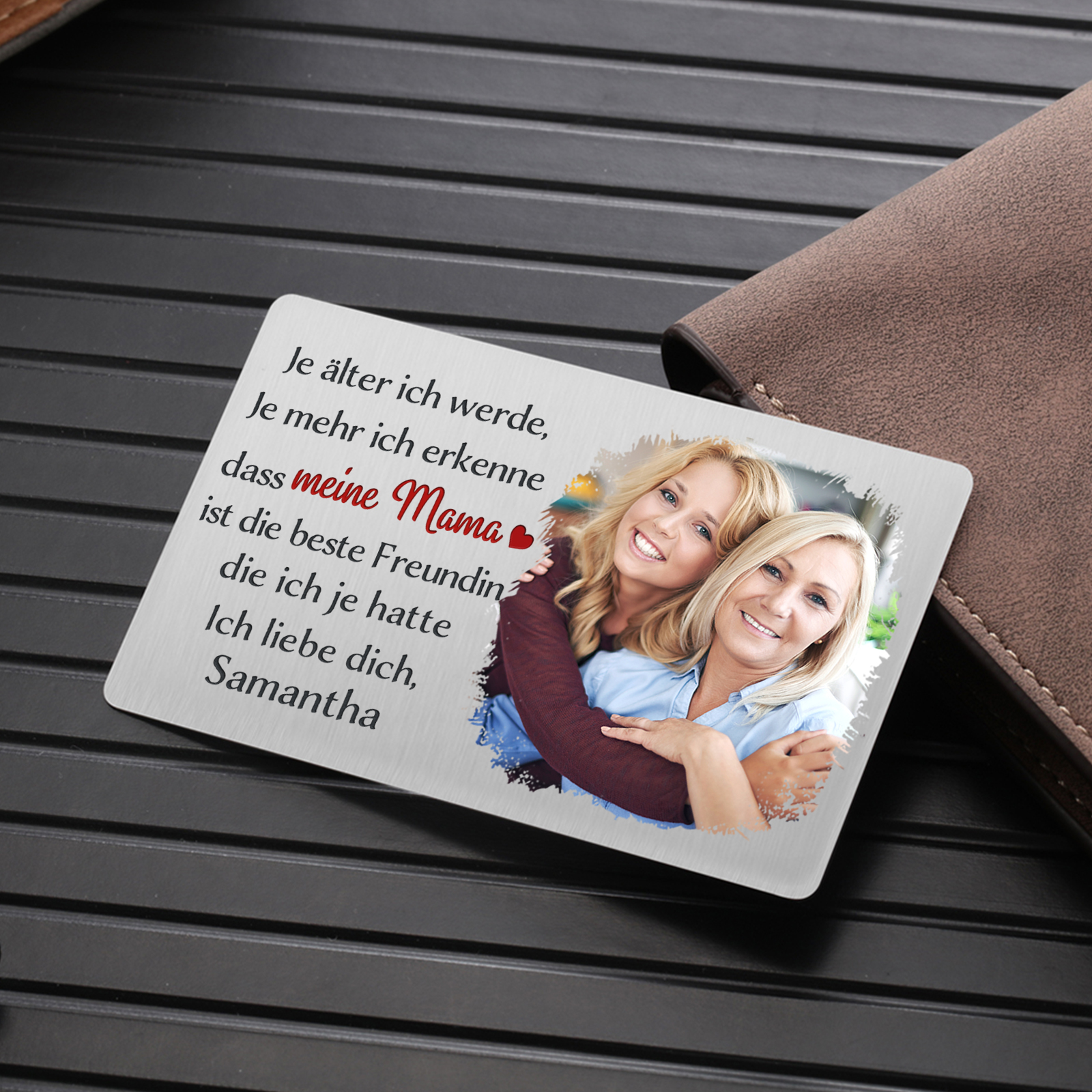 Personalisierte 1 Text & 1 Foto kreative Edelstahl-Karte für Mama - Mama, ich liebe dich 