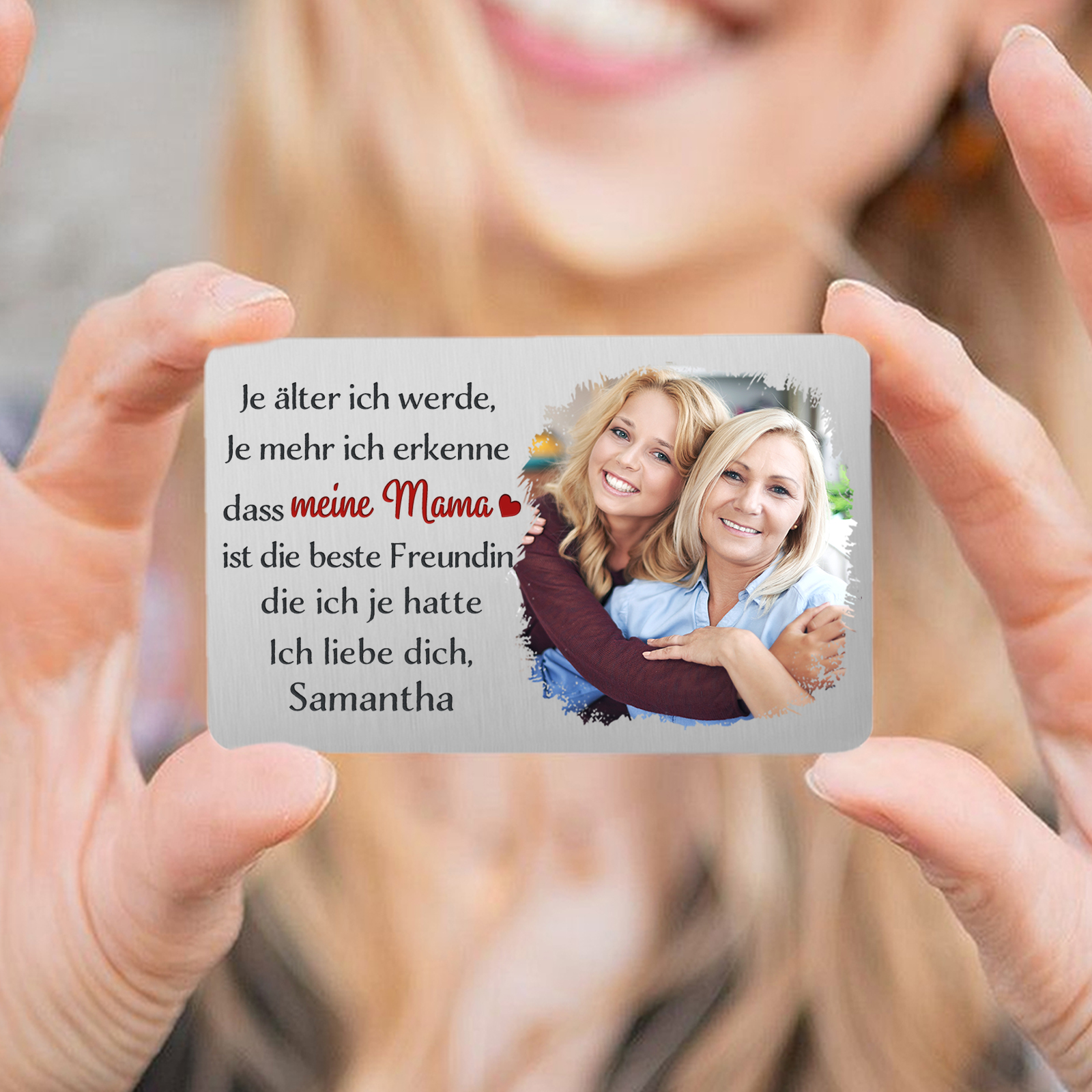 Personalisierte 1 Text & 1 Foto kreative Edelstahl-Karte für Mama - Mama, ich liebe dich 