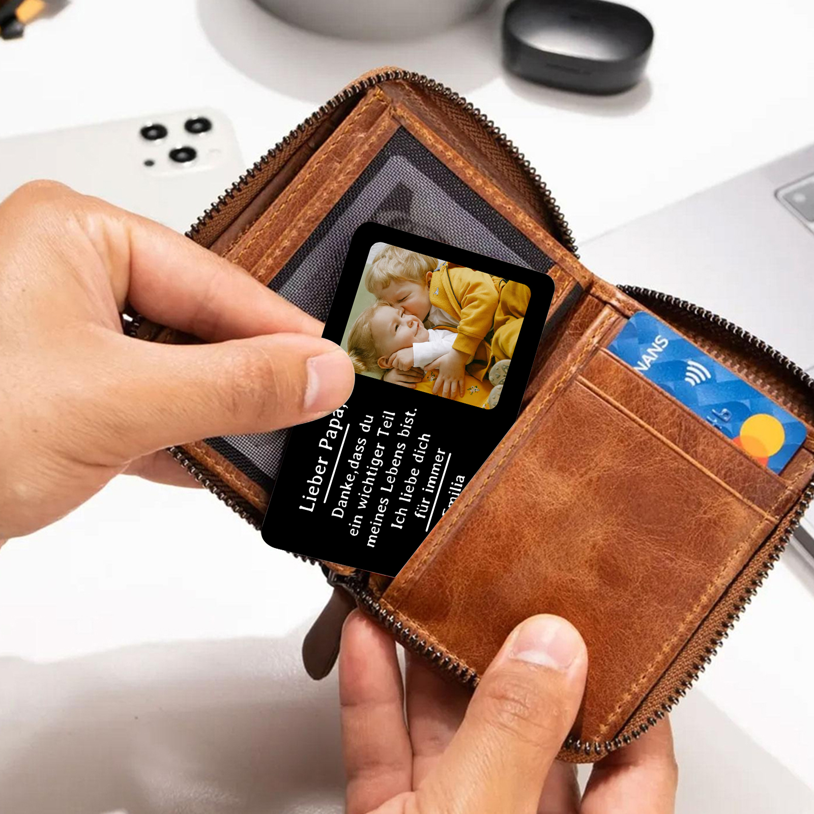 Personalisierte 1 Name & 1 Foto kreative Edelstahl-Karte für PAPA - Danke,dass du ein wichtiger Teil meines Lebens bist.