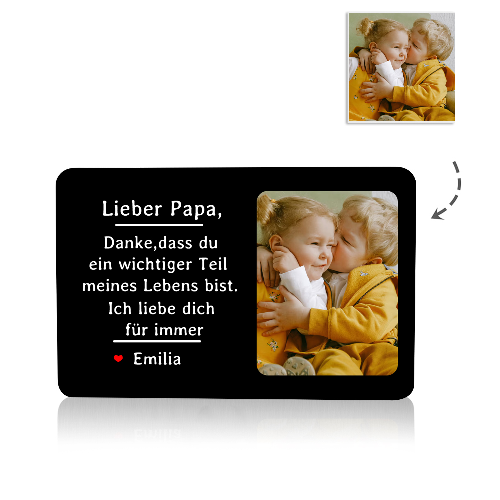 Personalisierte 1 Name & 1 Foto kreative Edelstahl-Karte für PAPA - Danke,dass du ein wichtiger Teil meines Lebens bist.