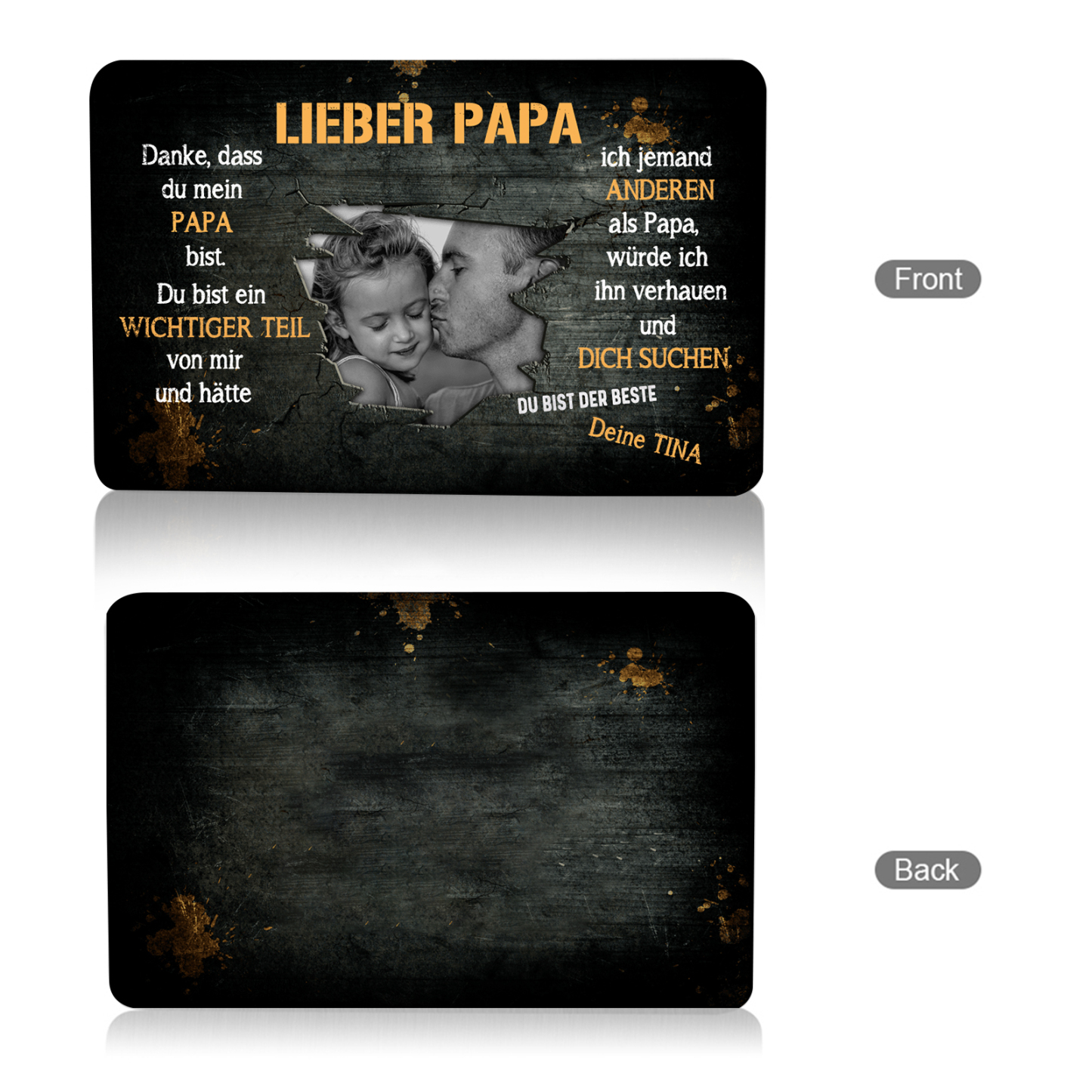 Personalisierte 1 Text & 1 Foto kreative Edelstahl-Karte für PAPA - Danke,dass du ein wichtiger Teil meines Lebens bist.