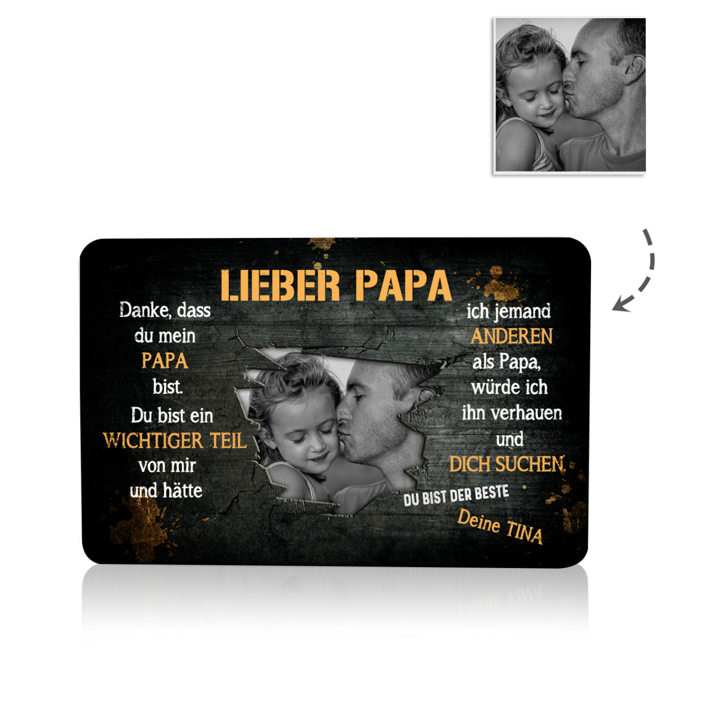Personalisierte 1 Text & 1 Foto kreative Edelstahl-Karte für PAPA - Danke,dass du ein wichtiger Teil meines Lebens bist.