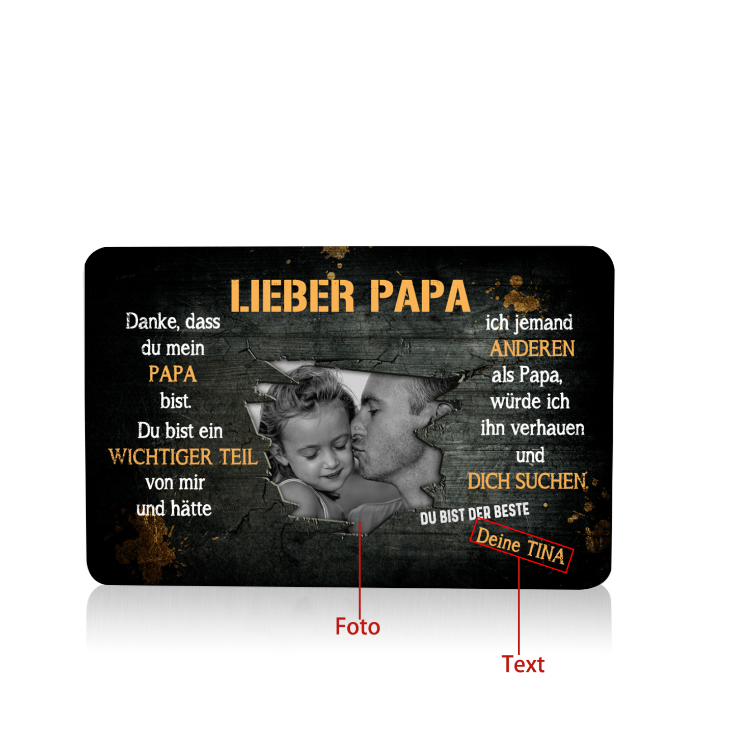 Personalisierte 1 Text & 1 Foto kreative Edelstahl-Karte für PAPA - Danke,dass du ein wichtiger Teil meines Lebens bist.