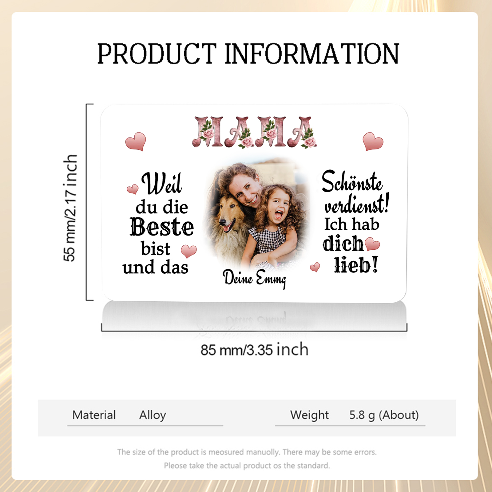 Personalisierte 1 Text & 1 Foto kreative Edelstahl-Karte für Mama - Mama, ich liebe dich 