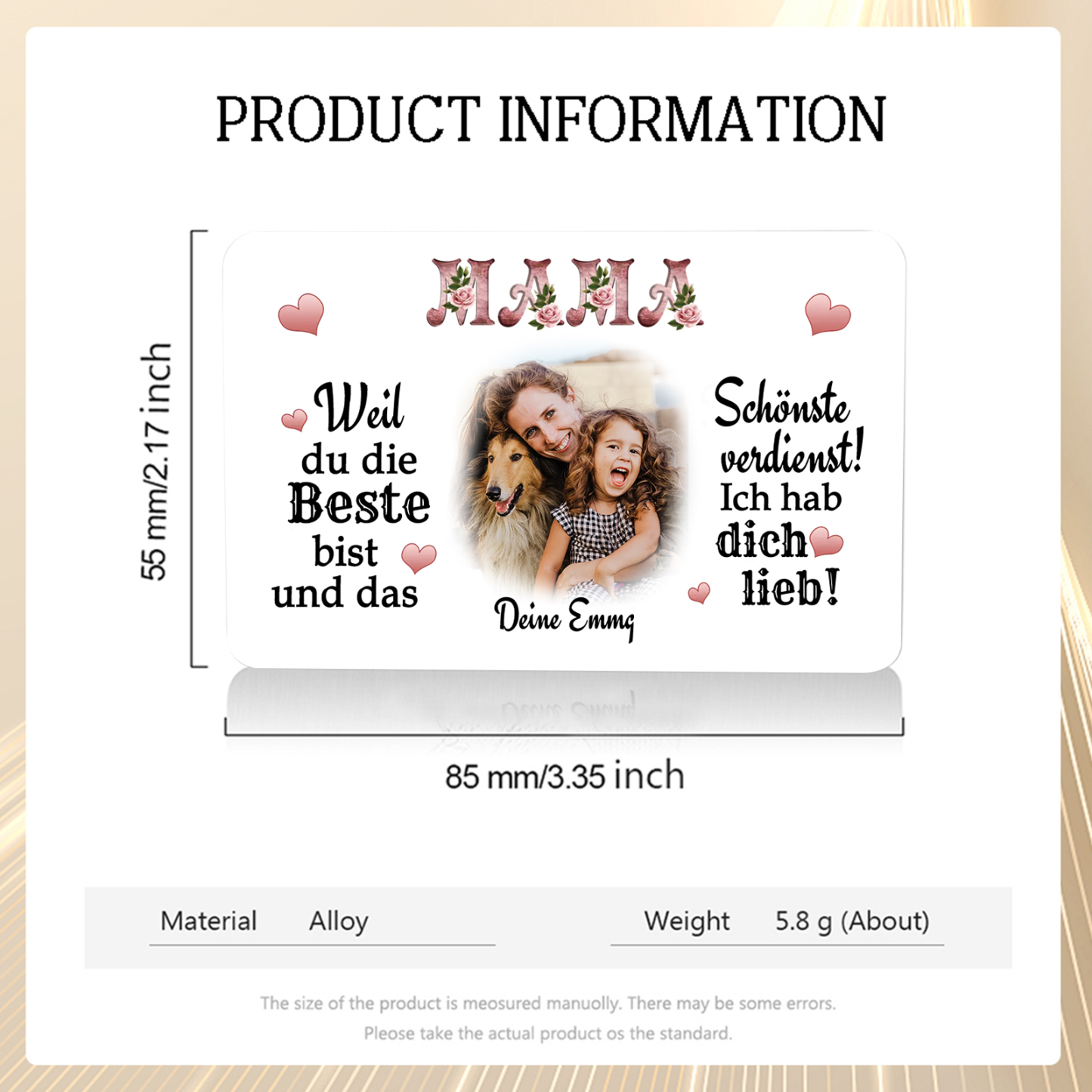 Personalisierte 1 Text & 1 Foto kreative Edelstahl-Karte für Mama - Mama, ich liebe dich 