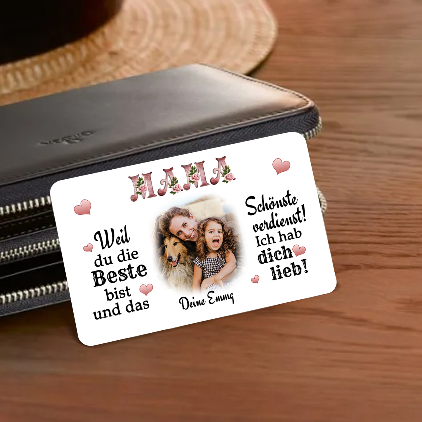 Personalisierte 1 Text & 1 Foto kreative Edelstahl-Karte für Mama - Mama, ich liebe dich 