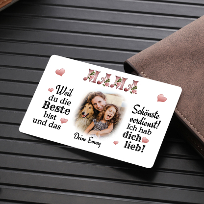 Personalisierte 1 Text & 1 Foto kreative Edelstahl-Karte für Mama - Mama, ich liebe dich 