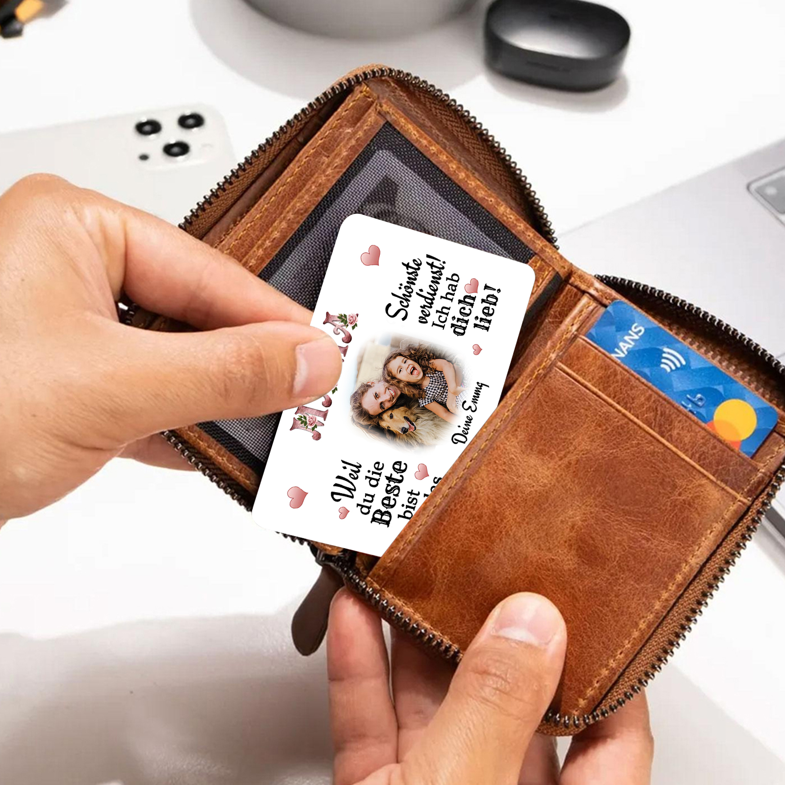 Personalisierte 1 Text & 1 Foto kreative Edelstahl-Karte für Mama - Mama, ich liebe dich 