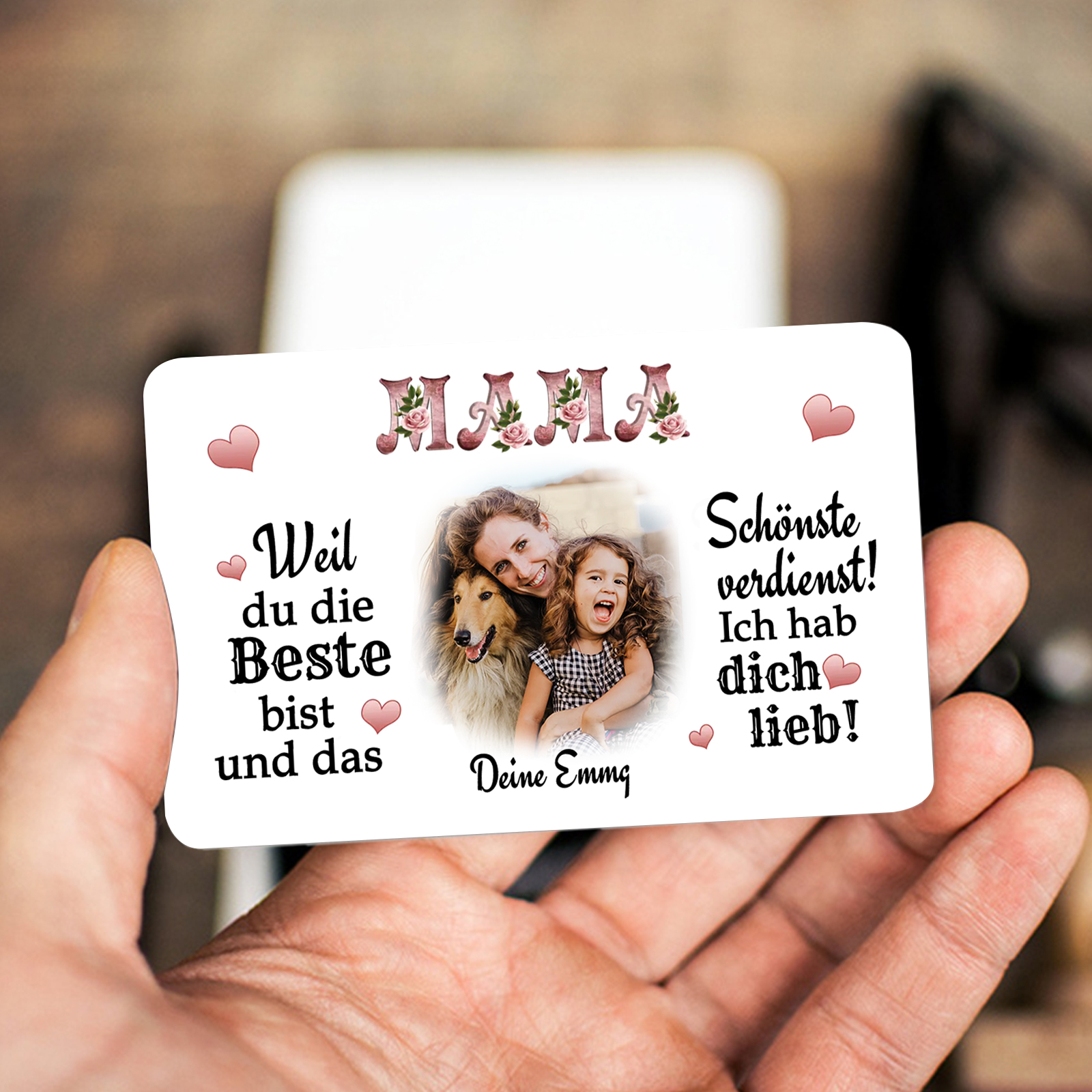 Personalisierte 1 Text & 1 Foto kreative Edelstahl-Karte für Mama - Mama, ich liebe dich 