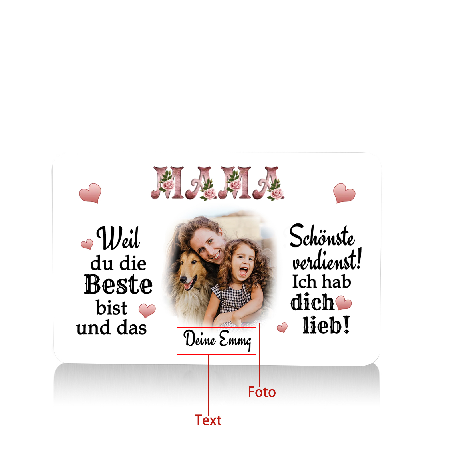 Personalisierte 1 Text & 1 Foto kreative Edelstahl-Karte für Mama - Mama, ich liebe dich 