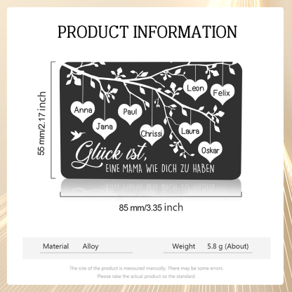 Personalisierte 8 Namen & 1Text kreative Edelstahl-Karte für Mama - Mama, ich liebe dich 