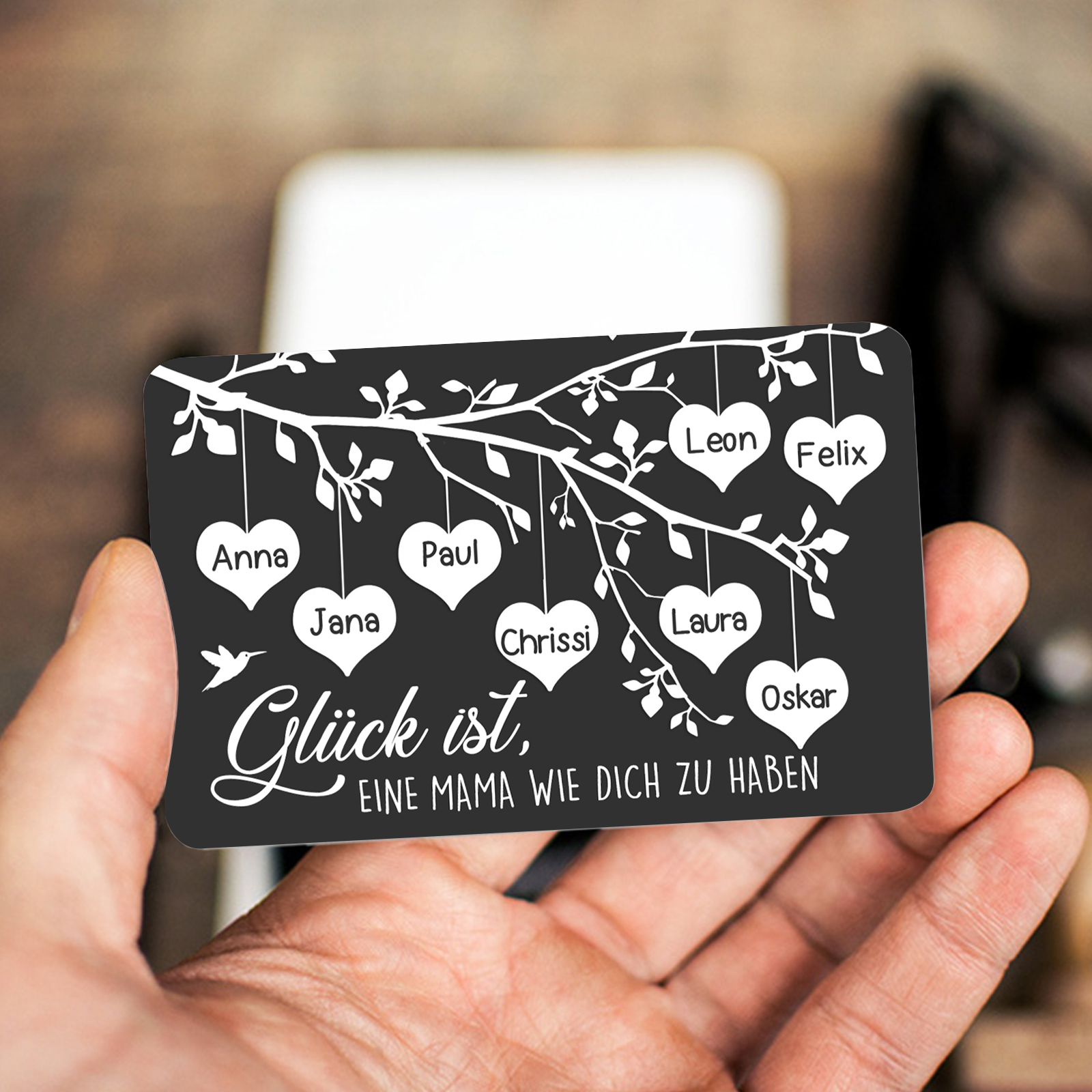 Personalisierte 8 Namen & 1Text kreative Edelstahl-Karte für Mama - Mama, ich liebe dich 