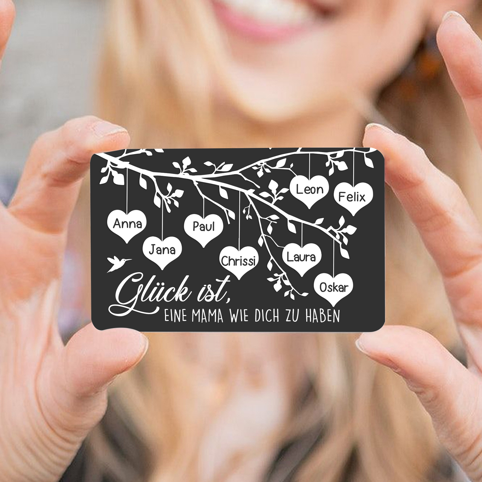 Personalisierte 8 Namen & 1Text kreative Edelstahl-Karte für Mama - Mama, ich liebe dich 