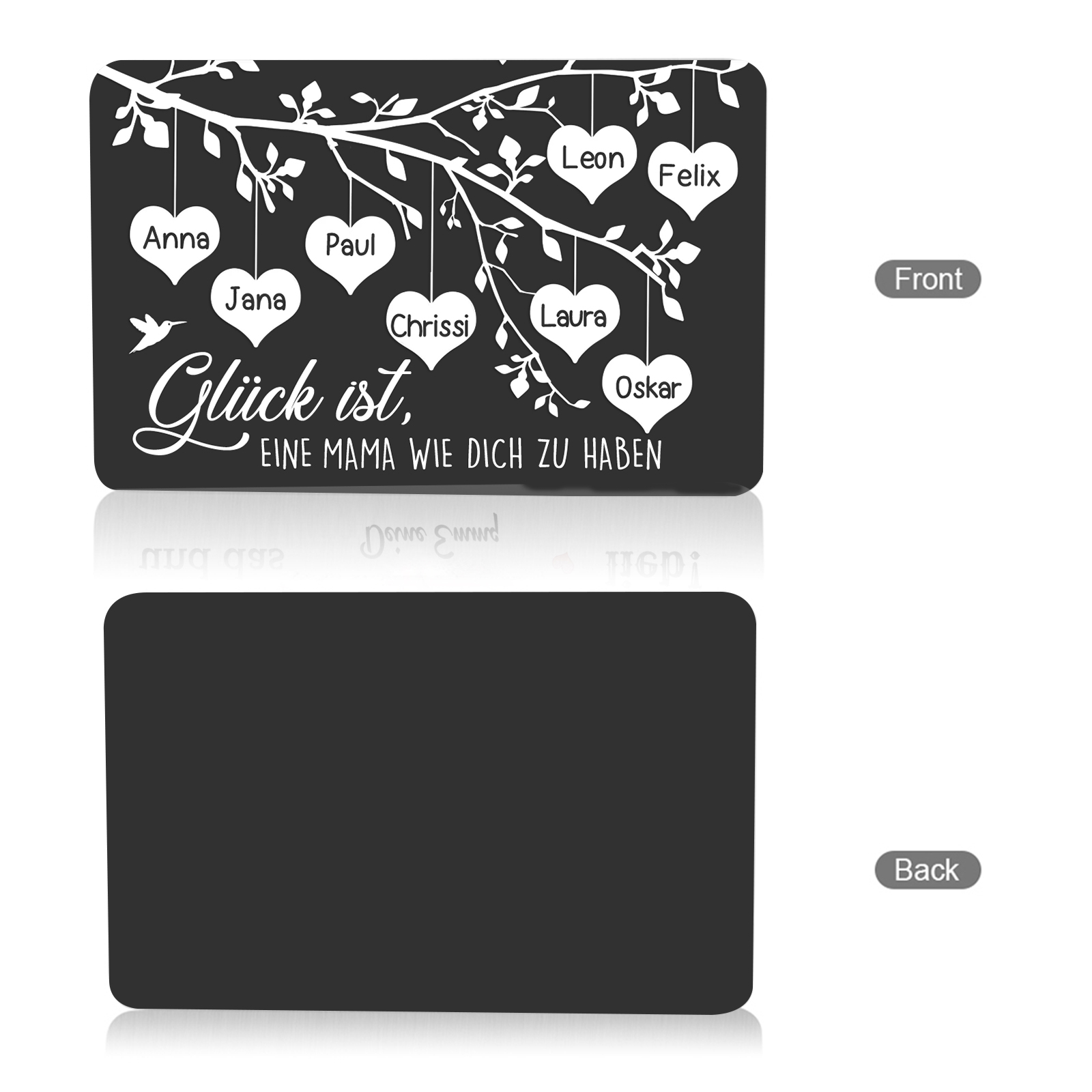 Personalisierte 8 Namen & 1Text kreative Edelstahl-Karte für Mama - Mama, ich liebe dich 