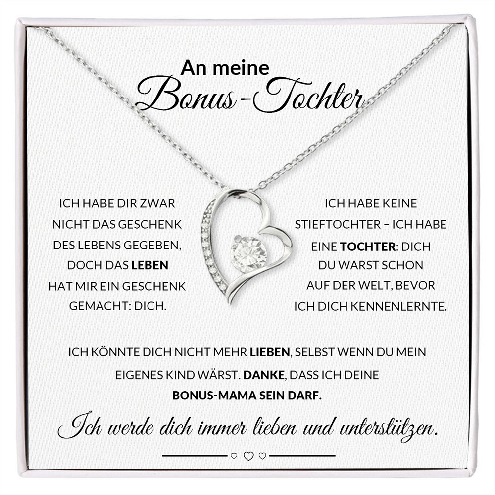 925 Sterling Silber Herz Halskette - An meine Bonus‑Tochter - Ich werde dich immer-Geschenk mit Nachrichtenkarte
