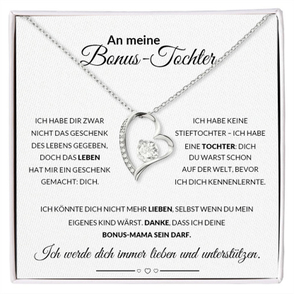 925 Sterling Silber Herz Halskette - An meine Bonus‑Tochter - Ich werde dich immer-Geschenk mit Nachrichtenkarte