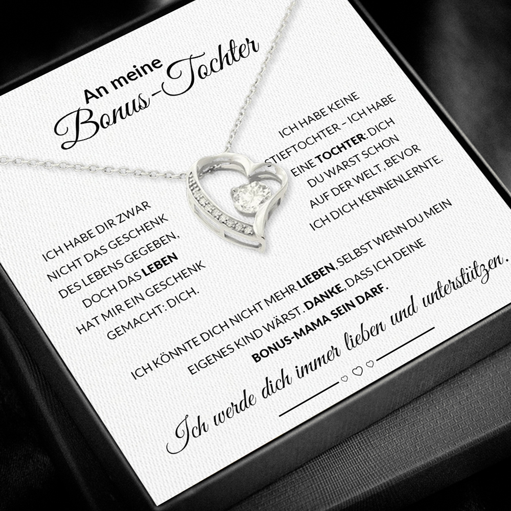 925 Sterling Silber Herz Halskette - An meine Bonus‑Tochter - Ich werde dich immer-Geschenk mit Nachrichtenkarte 