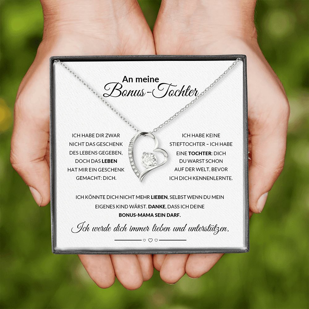 925 Sterling Silber Herz Halskette - An meine Bonus‑Tochter - Ich werde dich immer-Geschenk mit Nachrichtenkarte 