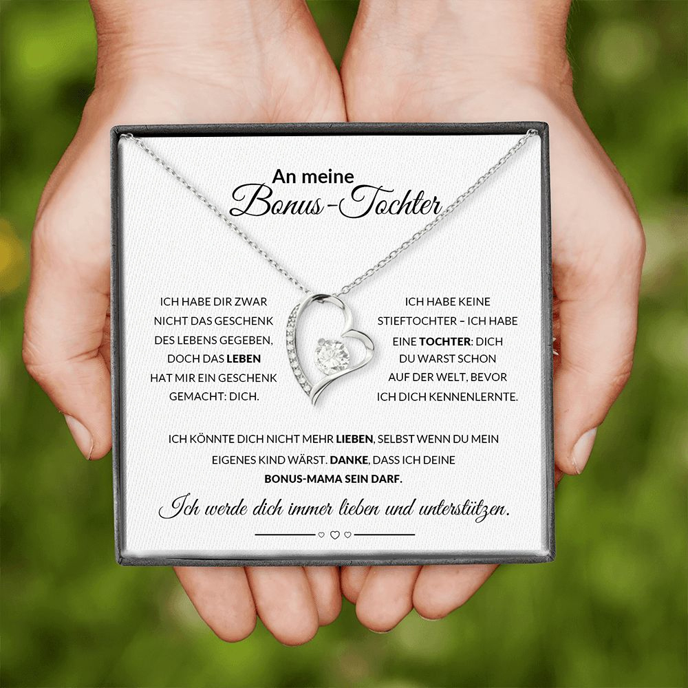 925 Sterling Silber Herz Halskette - An meine Bonus‑Tochter - Ich werde dich immer-Geschenk mit Nachrichtenkarte 