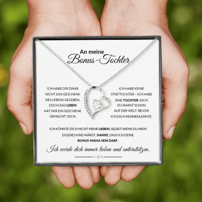 925 Sterling Silber Herz Halskette - An meine Bonus‑Tochter - Ich werde dich immer-Geschenk mit Nachrichtenkarte 