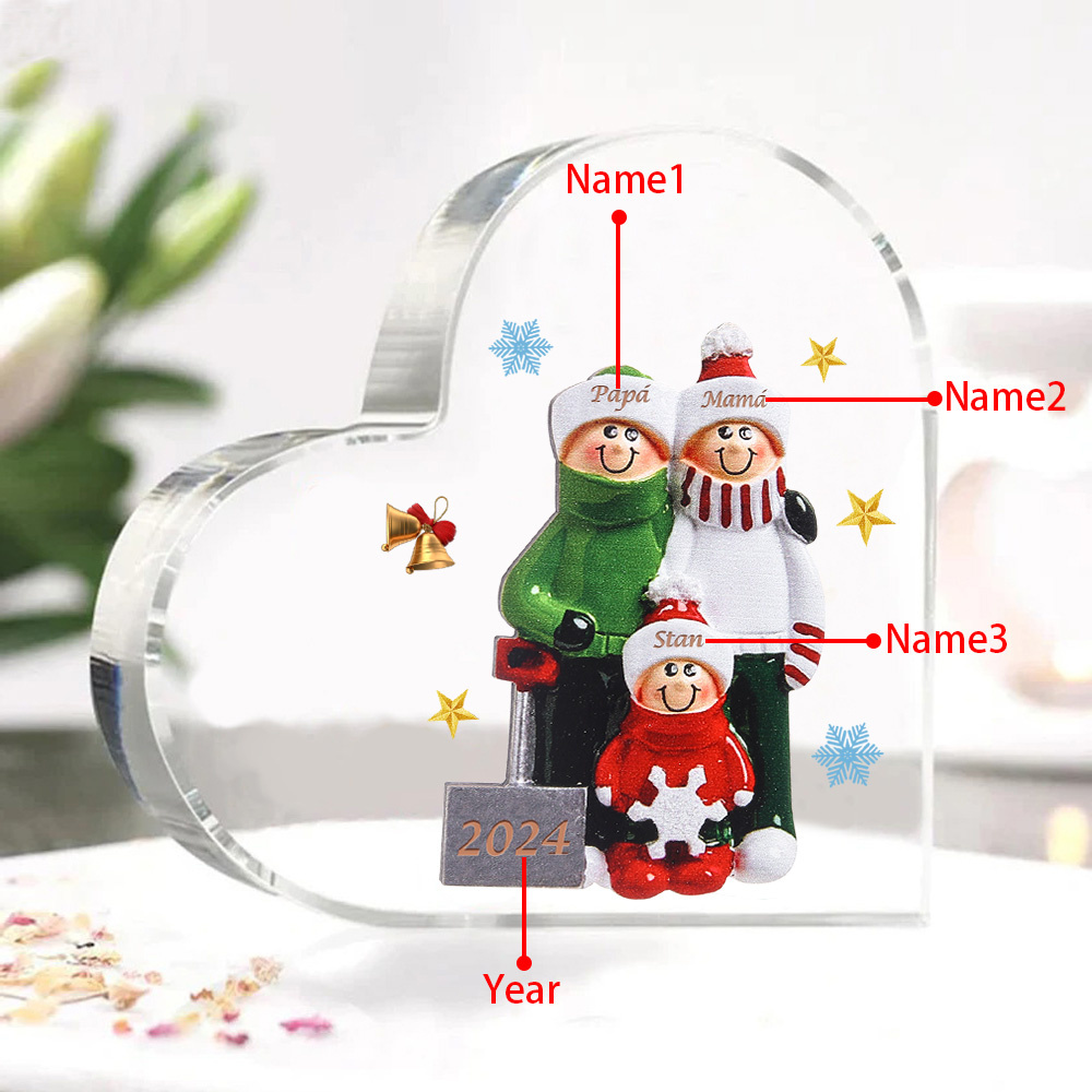 Personalisiertes Acrylherz Schneeschaufel-Familie mit 2-8 Namen & Jahr