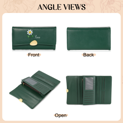 Personalisiertes langes Damen Leder Geldbörse mit Geburtsblume und Name