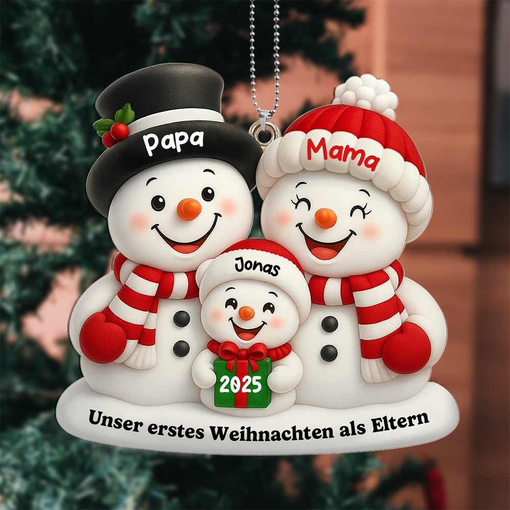 Personalisiertes Weihnachtsanhänger Schneemannfamilie - Erstes Weihnachten