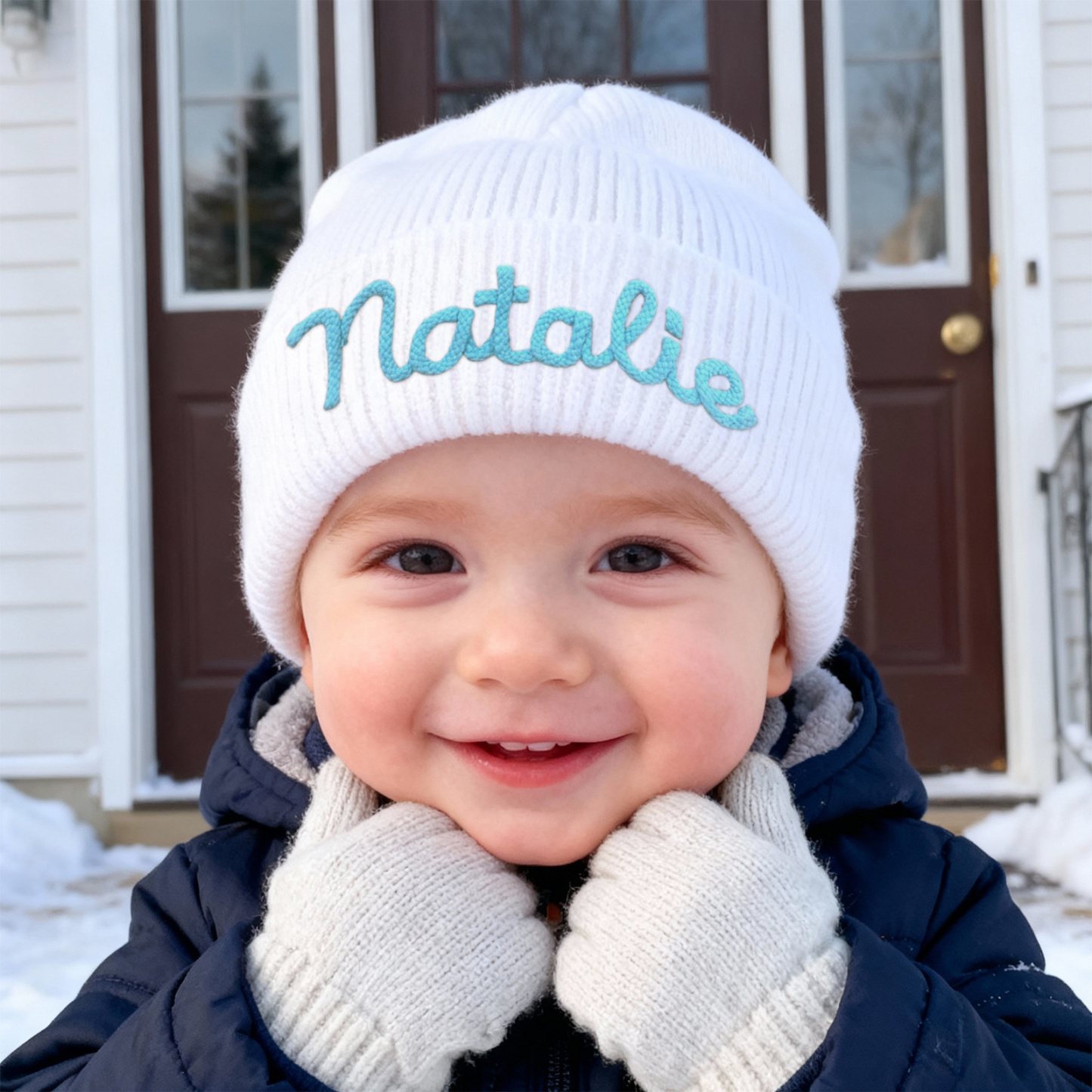 Personalisierte Namens-Beanie-Mütze für Babys, Kinder und Kleinkinder – handgefertigt, bestickt, kuschelig gestrickt