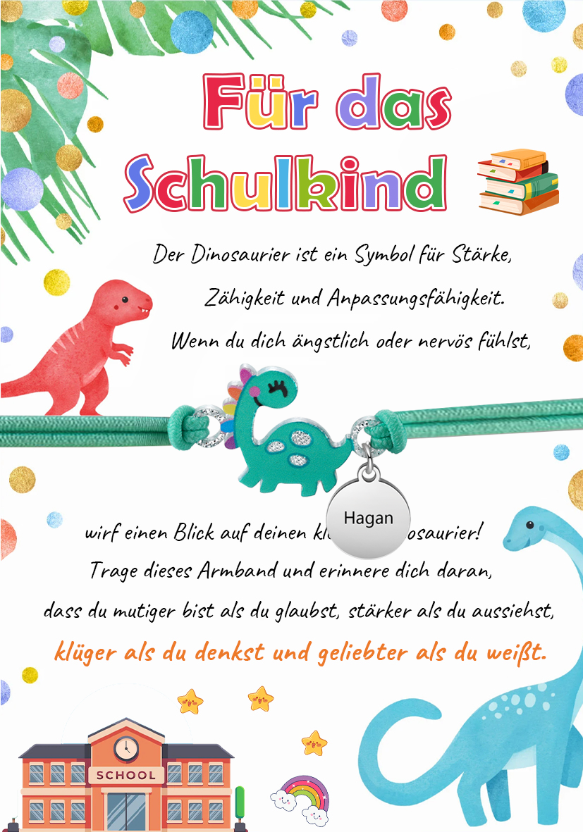 Personalisierter Name Dinos Gummiband Armband- Für das Schulkind-Schulanfang Geschenk mit Nachrichtenkarte