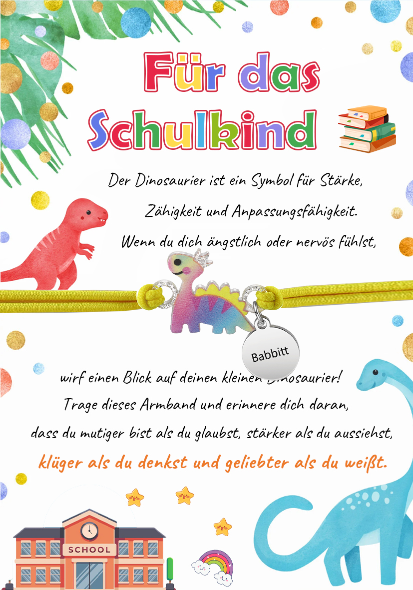 Personalisierter Name Dinos Gummiband Armband- Für das Schulkind-Schulanfang Geschenk mit Nachrichtenkarte