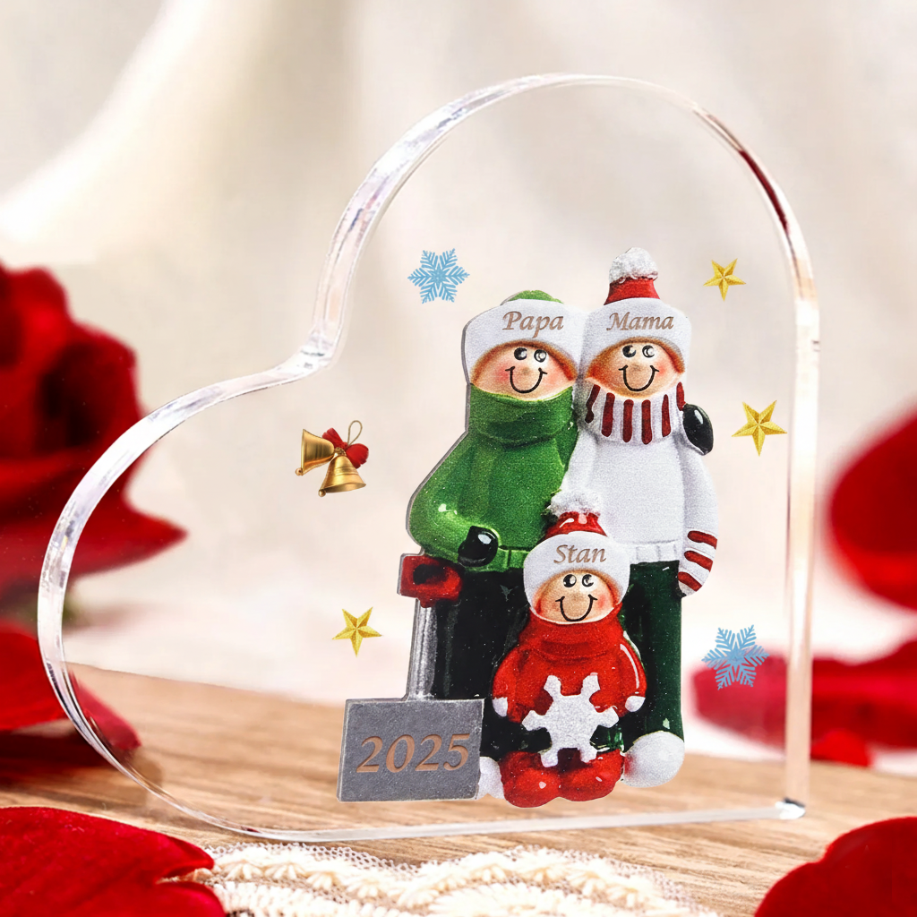 Personalisiertes Acrylherz Schneeschaufel-Familie mit 2-8 Namen & Jahr