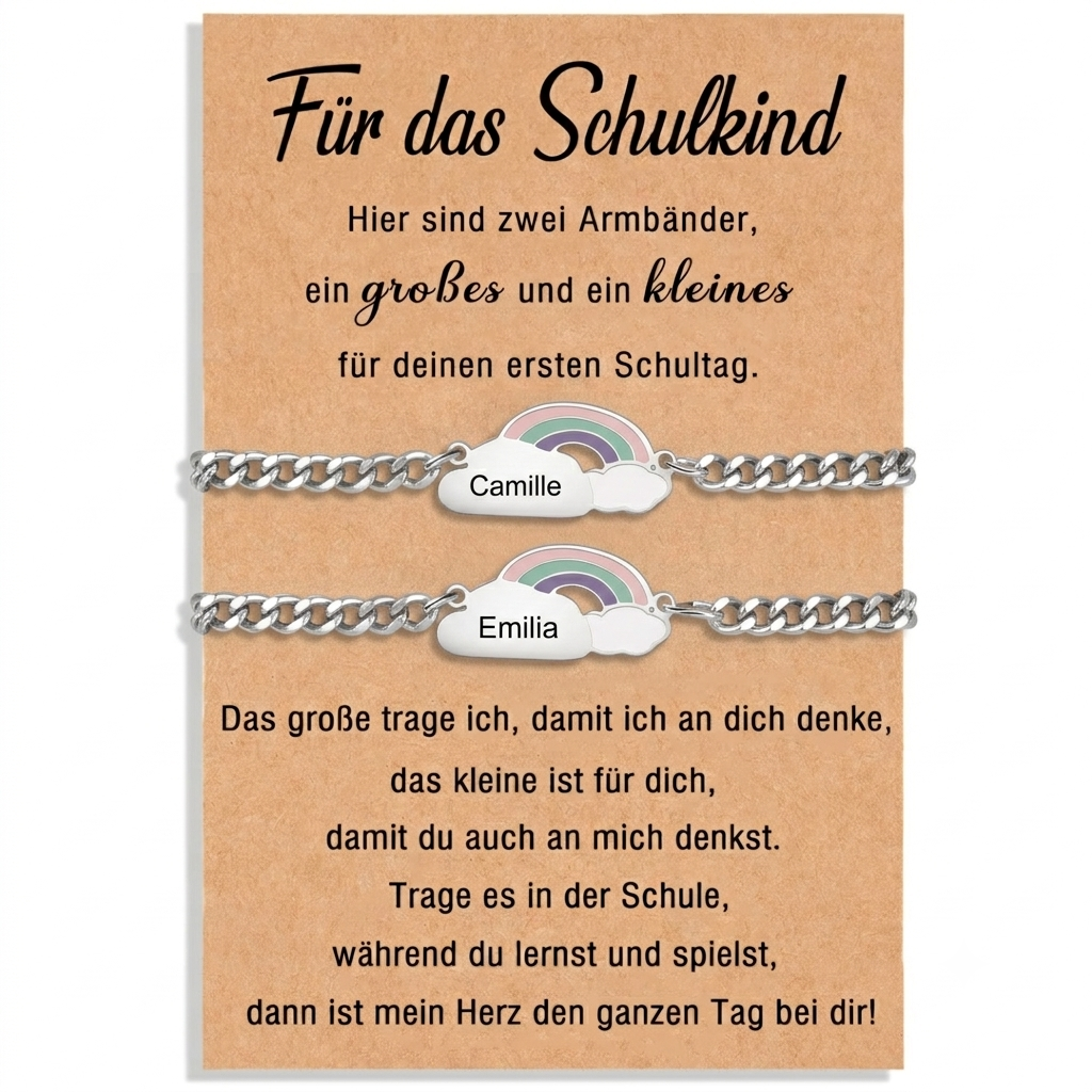 Für das Schulkind Mama und Kind Regenbogen Armband Set mit Namensgravur Edelstahl