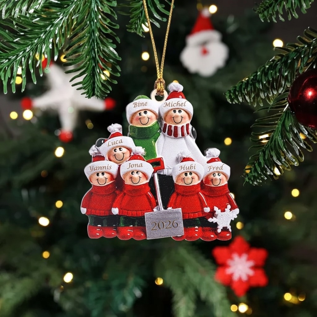Personalisierter Familien-Weihnachtsanhänger aus Holz mit 2–8 Vornamen und Jahreszahl Geschenk für Familien