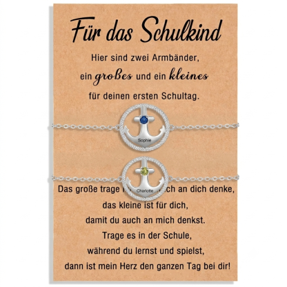 Für das Schulkind – Mama‑&‑Kind Armband‑Set mit Anker, Geburtsstein und Namen – 925 Silber