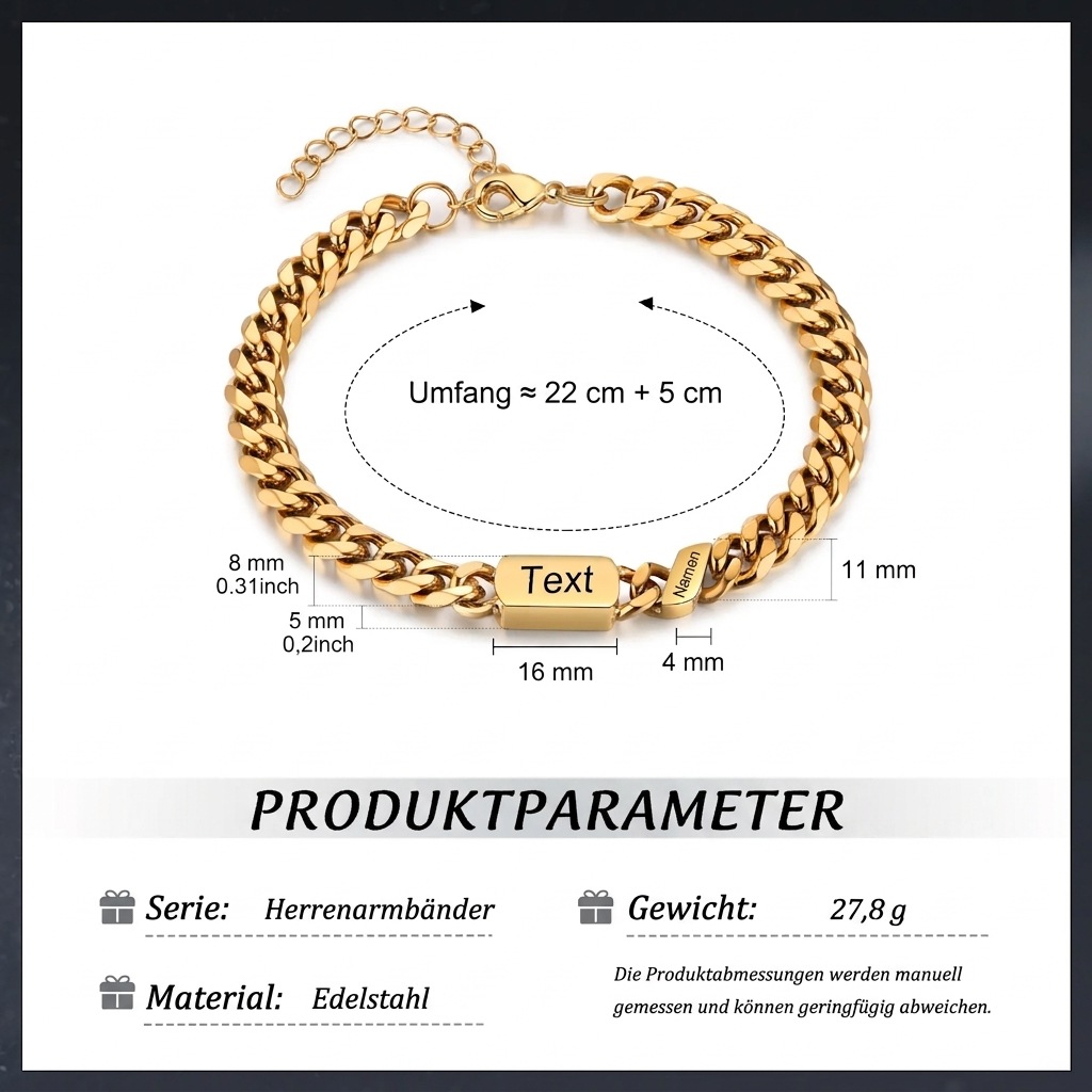 Personalisiertes Herrenarmband aus Edelstahl mit Panzerkette und 1–6 Namen Vatertagsgeschenk für Papa