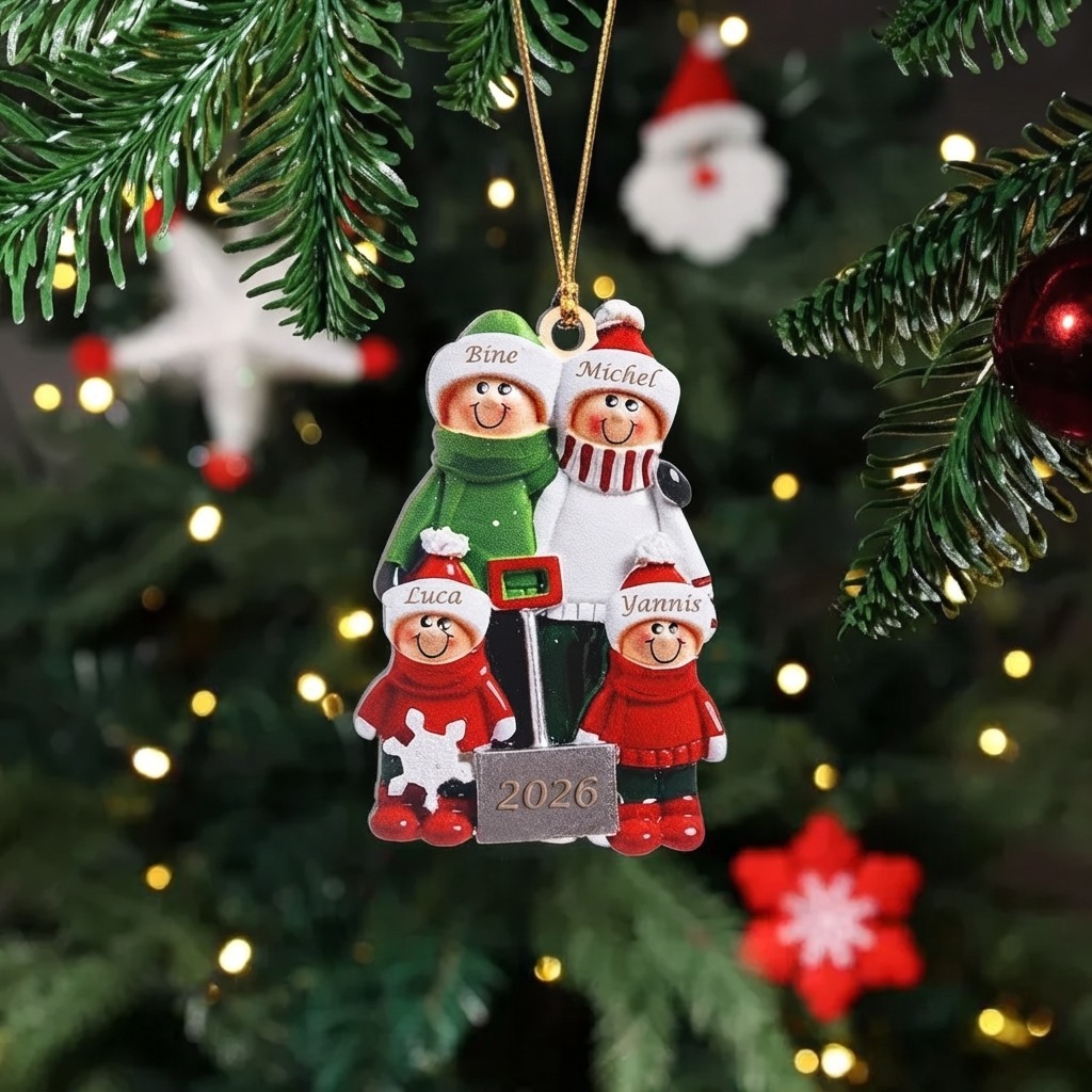Personalisierter Familien-Weihnachtsanhänger aus Holz mit 2–8 Vornamen und Jahreszahl Geschenk für Familien