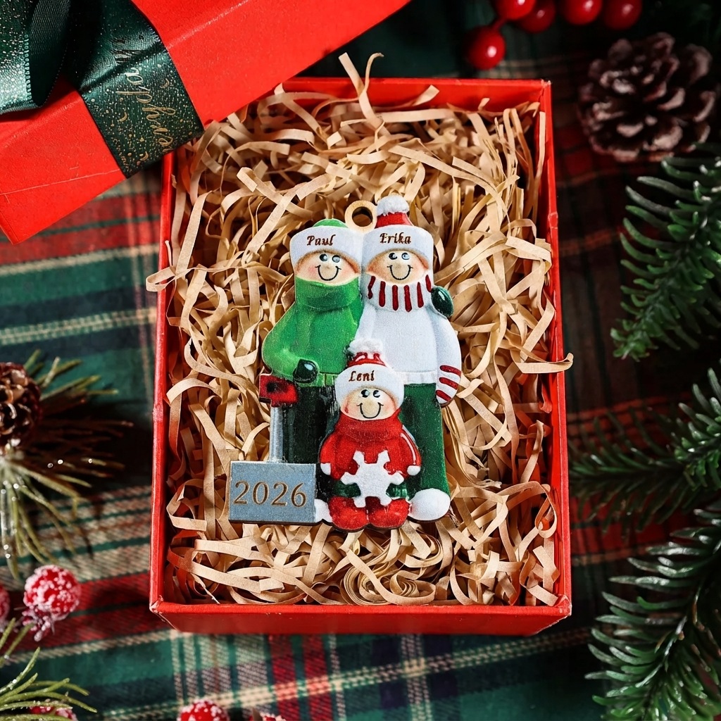 Personalisierter Familien-Weihnachtsanhänger aus Holz mit 2–8 Vornamen und Jahreszahl Geschenk für Familien