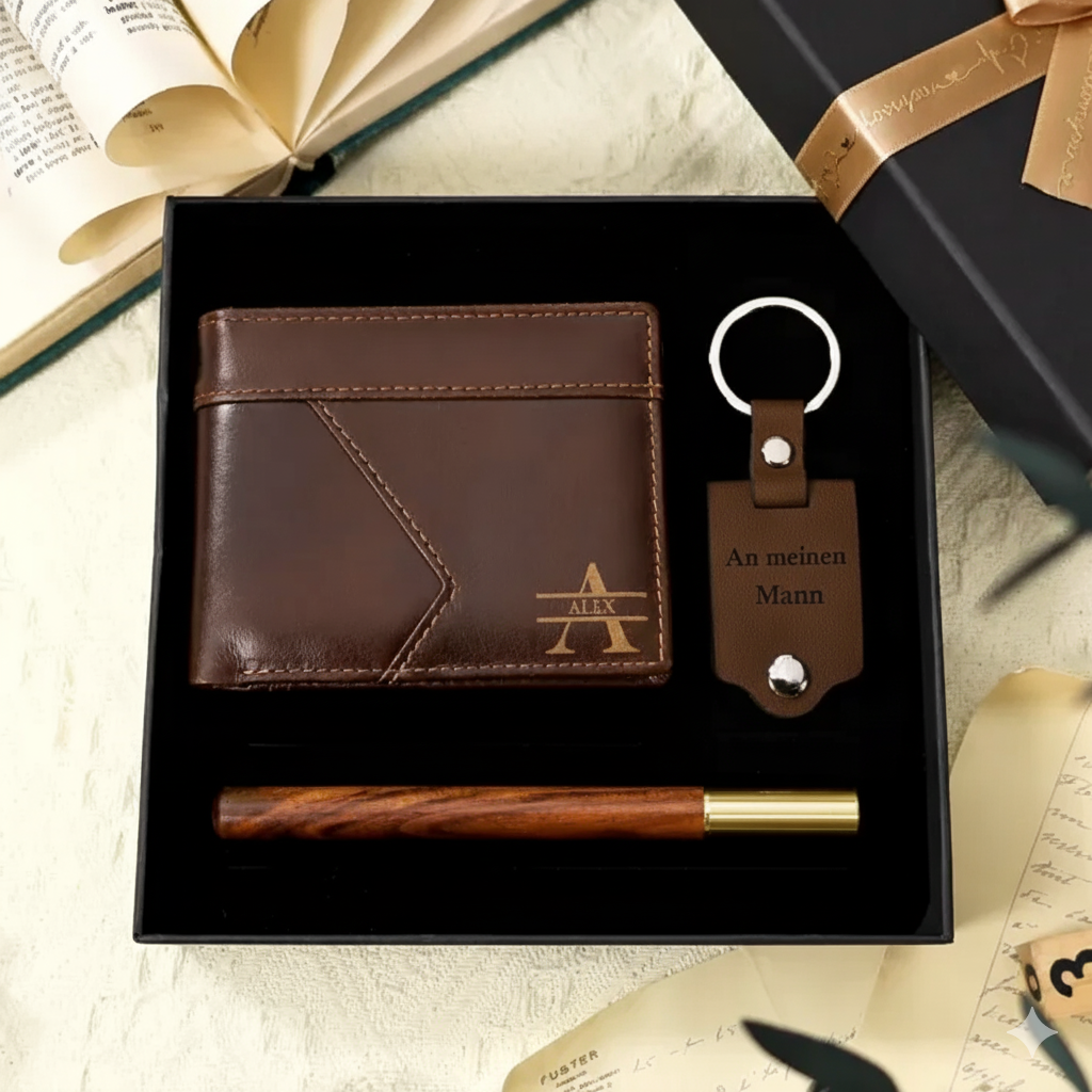 Personalisierte Herren Geldbörse aus Echtleder mit Name & Initiale und RFID Schutz – Perfektes Geschenk für Männer